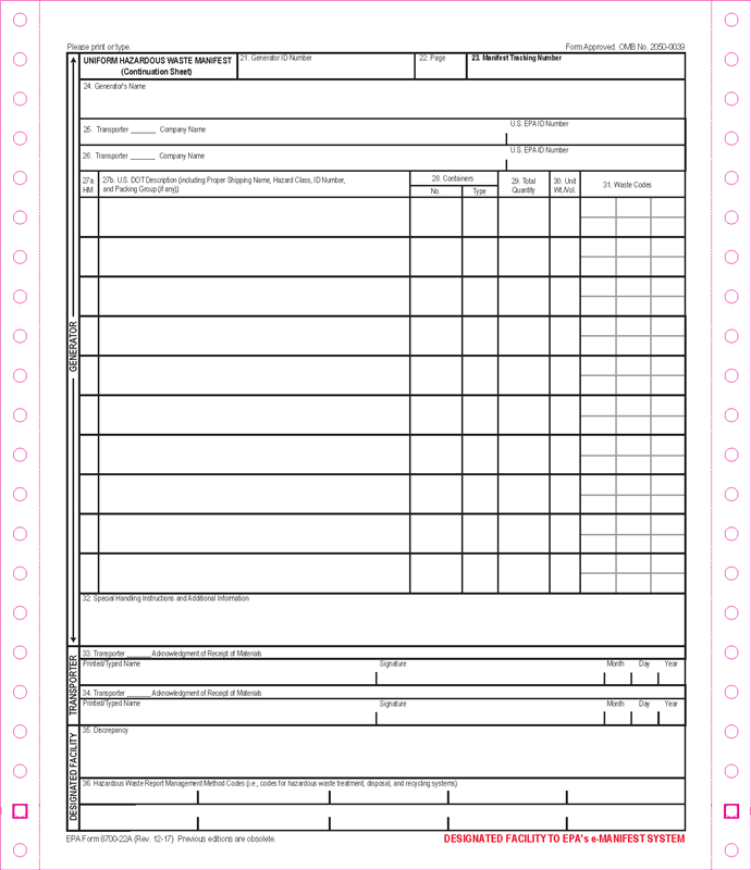 8700 22 A Hazardous Waste Manifest Forms   8700 22ACONT Xlarge 